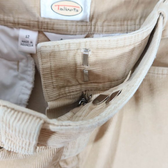 TALBOTS Size 12 Beige Cotton Blend Fine Wale Straight Leg Tab Waist Pants - Picture 5 of 8